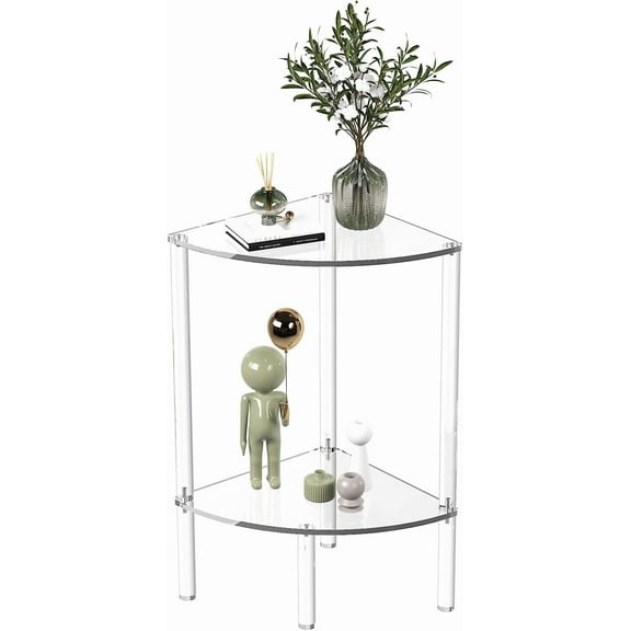 Acrylic Triangle End Table - 2 Tier Corner Side Table - Small Corner Table for Living Room, Bedroom, Bathroom - 11.8'' L x 11.8'' W x 22.4 ''H