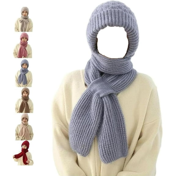 Friendlyk Winter Versatile Knitted Hooded Scarf, 2-in-1 Stretchy Soft ThickKnitted WinterHatWindproof Warm Scarfs Cap