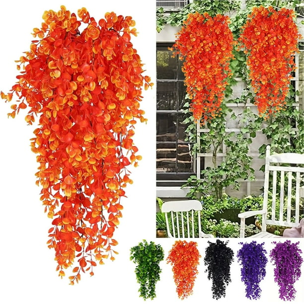 Plantas colgantes artificiales para decoración de paredes - Pack de 2 hiedra sintética con 1600 hojas para estantería de patio de oficina exterior interior