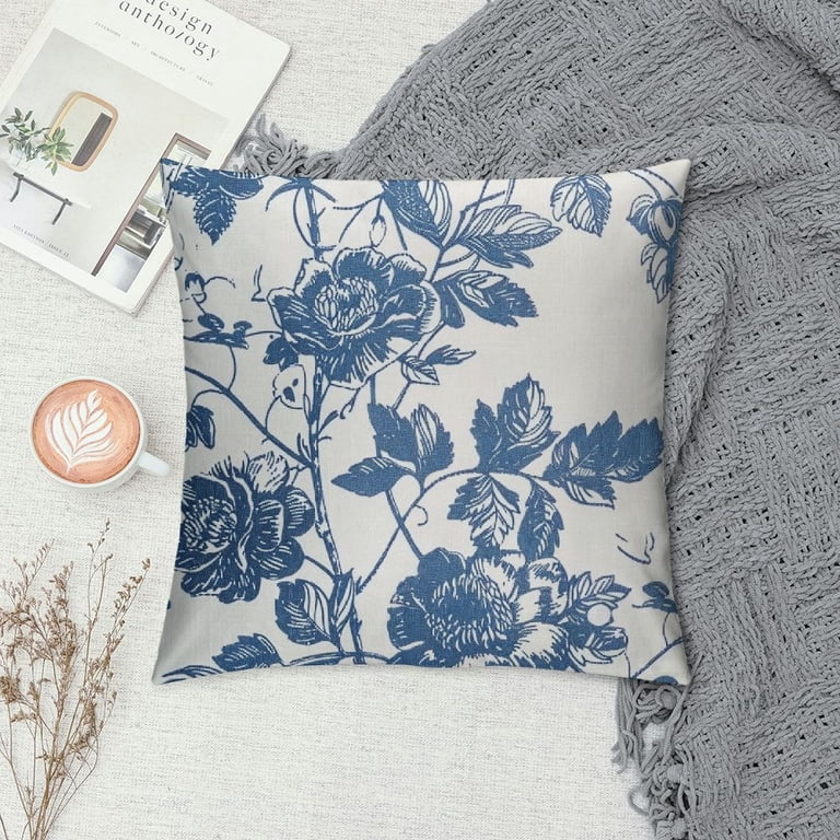 Creowell Vintage Floral Pillow Covers Navy Blue and Cream Floral