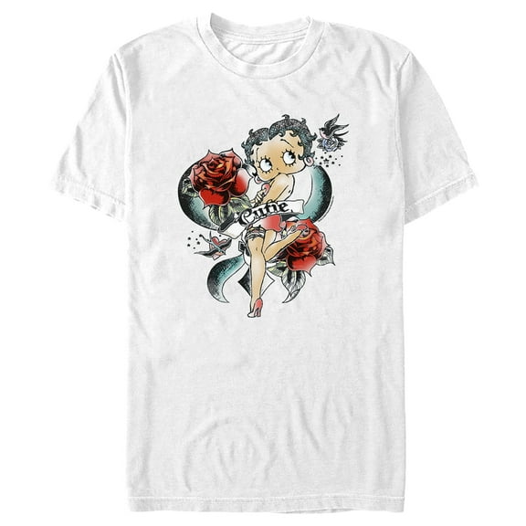 Men's Betty Boop Cutie Rose Tattoo Graphic Tee White Small
