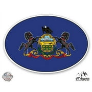 Pennsylvania State Flag Oval - 3" Vinyl Sticker - For Car Laptop I-Pad Phone Helmet Hard Hat - Waterproof Decal