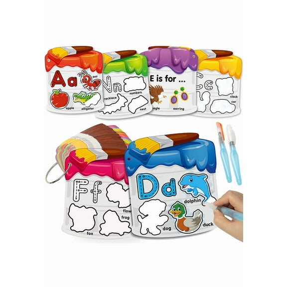 Coogam Water Painting Cards with Learning Alphabet, Reusable Aqua Painting Doddle Vocabulary Flash Cards, ABC Words Learning Educational Montessori Toy for 3 4 5 Year Old