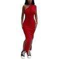 thumbnail image 1 of Txlixc Vestidos Largos para Mujer, Adulto Color Sólido Sin Mangas Un Hombro Plisado Abertura Lateral Slim Fit Vestido Femenino Txlixc Moda, 1 of 5