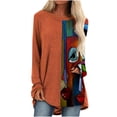 thumbnail image 1 of Camiseta de manga larga con cuello redondo estampada con costuras de moda casual para mujer Pompotops  gfhjh4128, 1 of 7