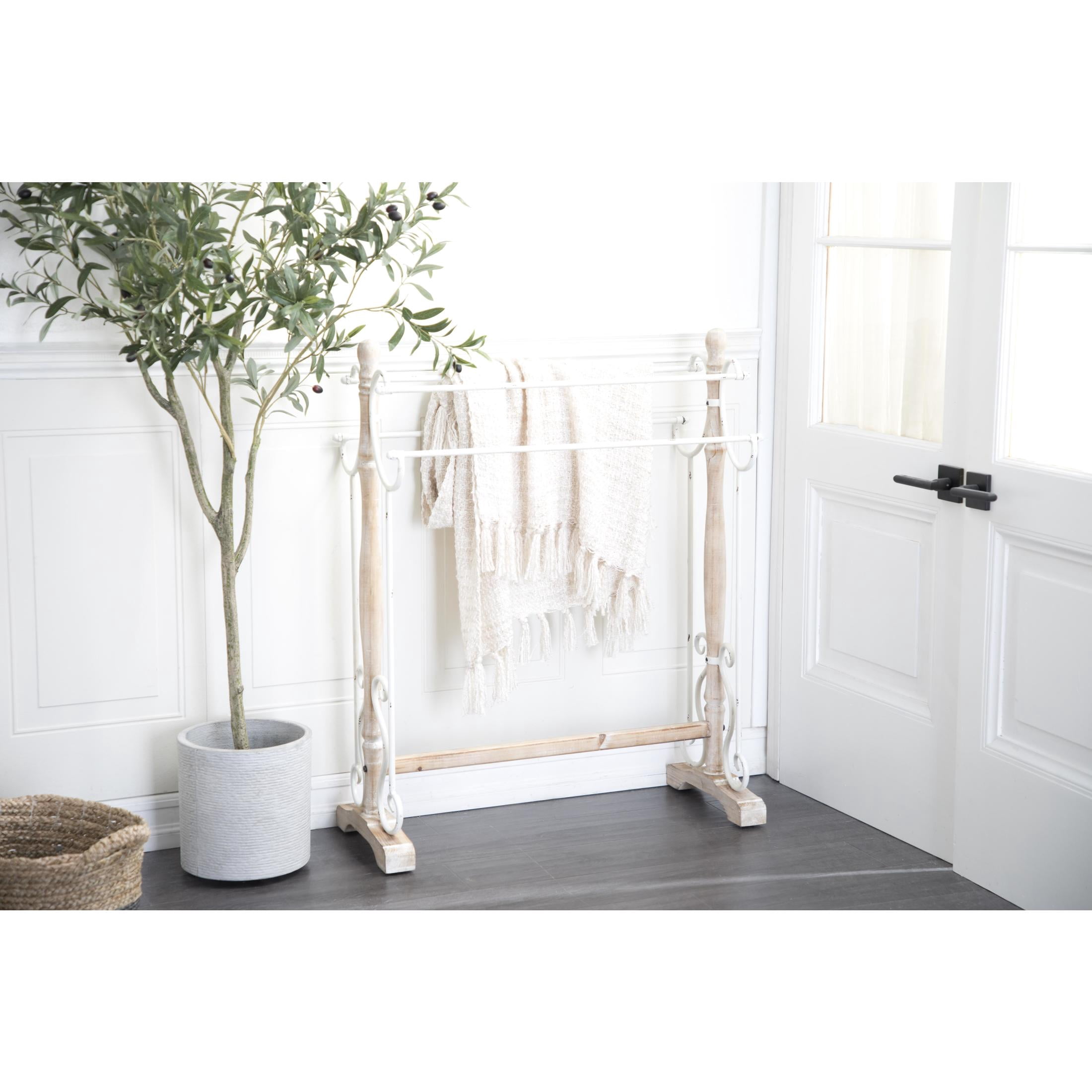 DecMode 4 Shelf Light Brown Wood Scroll Quilt Rack