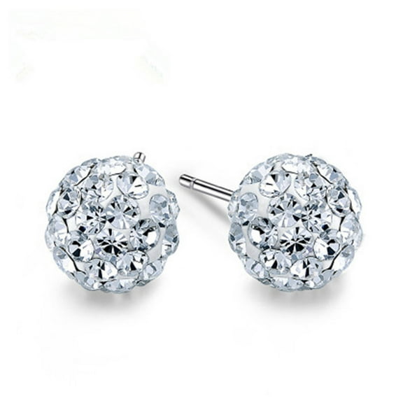 DESIGNICE Sterling Silver Earrings,10mm Super Flash Rhinestones Earrings Silver,Fully-Drilled 925 Sterling Silver Earrings