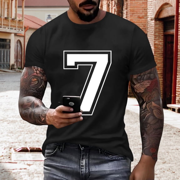 PNTUTB Fashion Men's Number 7 Print Classic Crew Neck Pullover Short Sleeve Casual Comfortable T-shirts