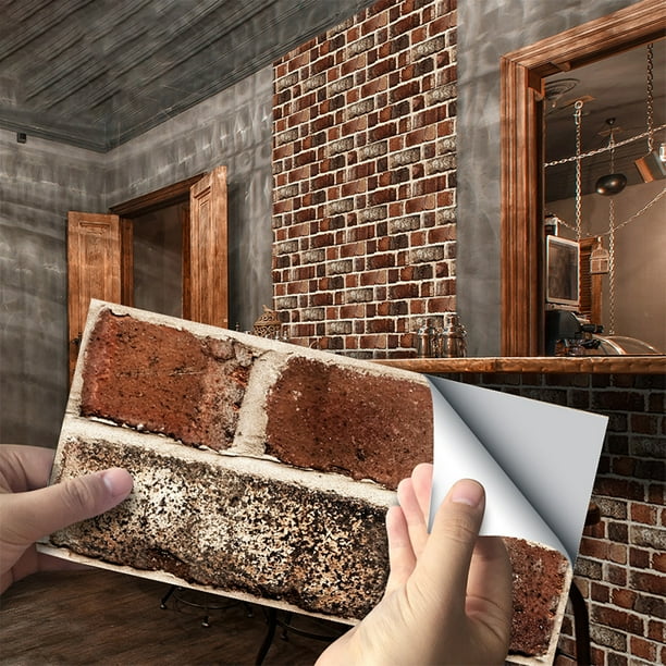 Red brick tile backsplash