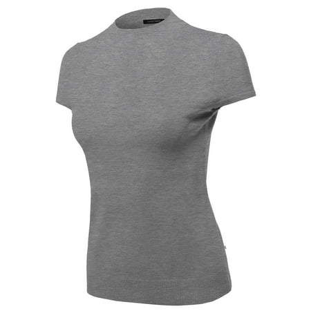 FashionOutfit Women's Solid Office Look Viscose Mock Neck Short Sleeves Top