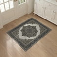 thumbnail image 3 of ODIKA 3'x5' Washable Throw Rug Faded Distressed Transitional Border Interlocking Abstract Vintage Refined for Entryway, Kitchen, Mudroom, Stain Resistant, Low Profile, Non-Slip, 3 of 7