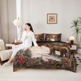 thumbnail image 4 of Castle Fairy Vintage Winter Cabin Bear 7-Piece Twin Bedding,Pine Berry Bow Bedding Comforter Set,Brown Red White,Black Reversible, 4 of 7