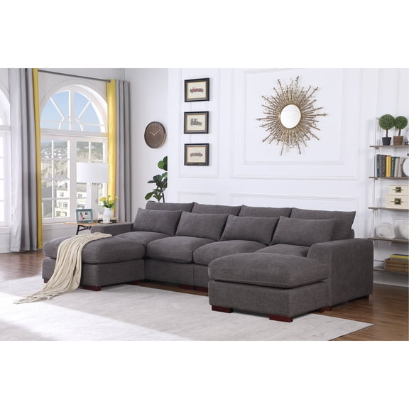 Miekor Furniture Tatman Linen Blend Sectional with 2 Ottomans 38994