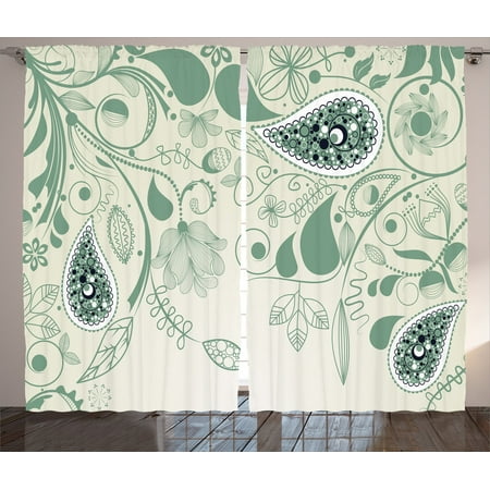 - Paisley Decor Curtains 2 Panels Set, Vintage Floral Paisley Patterns On Retro Art Background Persian Style Home Decor, Living Room Bedroom Accessories, By Ambesonne