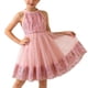 thumbnail image 1 of Vestido de verano para niña, sin mangas, cuello redondo, volantes, encaje bordado, malla, falda de princesa con lazo, poliéster, 1 of 8