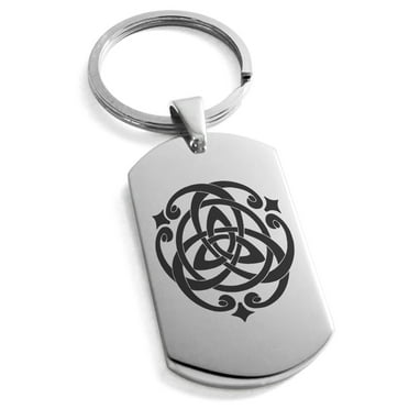 Stainless Steel Celtic Triquetra Heart Knot Engraved Dog Tag Keychain Keyring