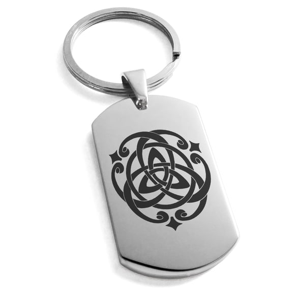 Stainless Steel Celtic Triquetra Heart Knot Engraved Dog Tag Keychain Keyring