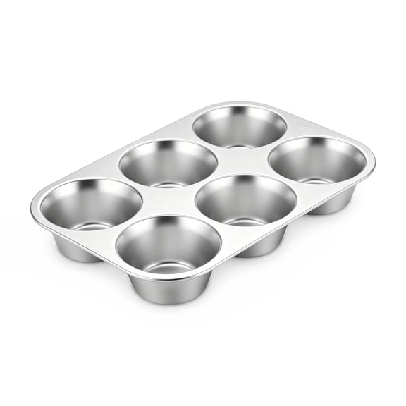 Vesteel 6-Cup Jumbo Muffin Pan, Stainless Steel Cupcake Tin, Non-Stick Metal Cupcake Baking Pan for Oven, Heat Resistant & Dishwasher Safe