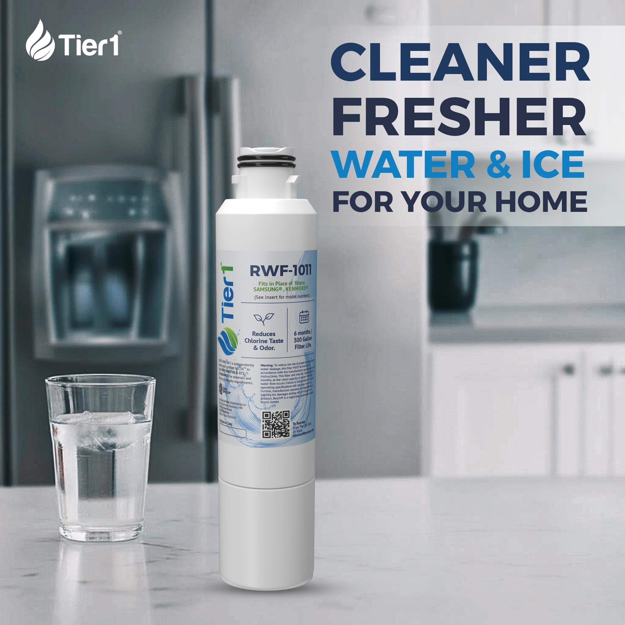 Tier1 RWF1011 DA29-00020B Refrigerator Water Filter | Replacement for Samsung HAF-CIN, WF294, FMS-2 Fridge Filter - Up to 12 Months Supply | Easy Install | Odor Control | Great Tasting Water (2-pk)