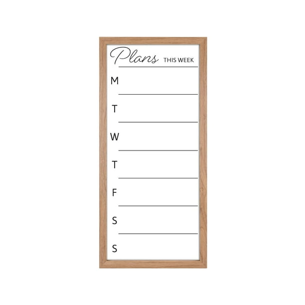 Planificador semanal de borrado en seco Mcs Pizarra blanca con calendario enmarcado en nogal de 14 x 30 para pared Planifique su semana con la familia Planificador semanal para cenas, eventos deportiv