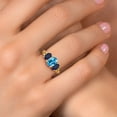 thumbnail image 4 of Gem Stone King 18K Yellow Gold Plated Silver Swiss Blue Topaz and Blue Sapphire Filigree Style 3 Stone Ring for Women (2.61 Cttw, Oval 8X6MM and 6X4MM) (Size 8), 4 of 6