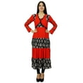 thumbnail image 1 of Bimba Womens Long Red Dress Flaired Designer Kurta Kurti With boho Chic Racer Back Jacket, 1 of 6