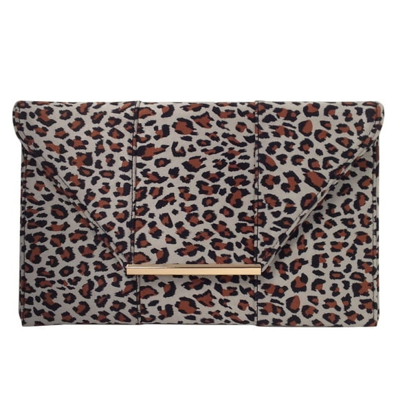 Faux Suede Flat Small Leopard Envelope Clutch