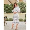 thumbnail image 4 of White Floral Embroidered Lantern Sleeve Ruffle Hem Midi Dress, 4 of 6