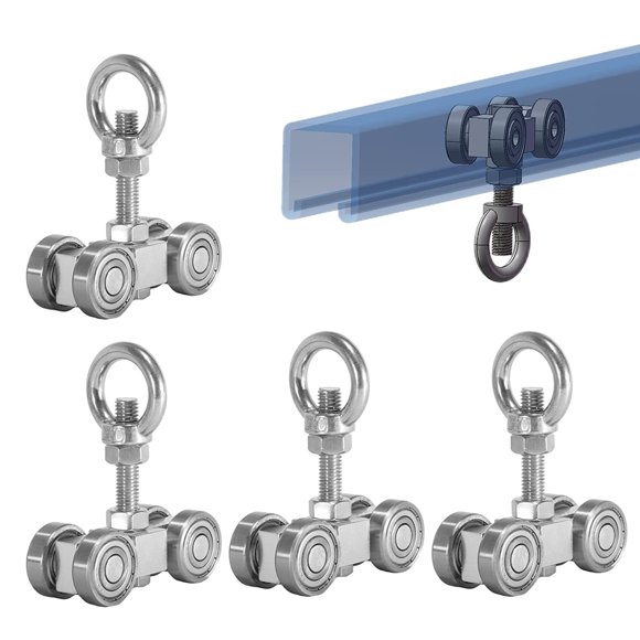 SKTREX 4 Wheel Silent Trolley Assembly Rollers Four Bearing Trolley Assembly for 1-5/8" Wide and All 1-5/8" or Taller unistrut Strut Channel with M10 Bolt and Lifting Eye Nuts