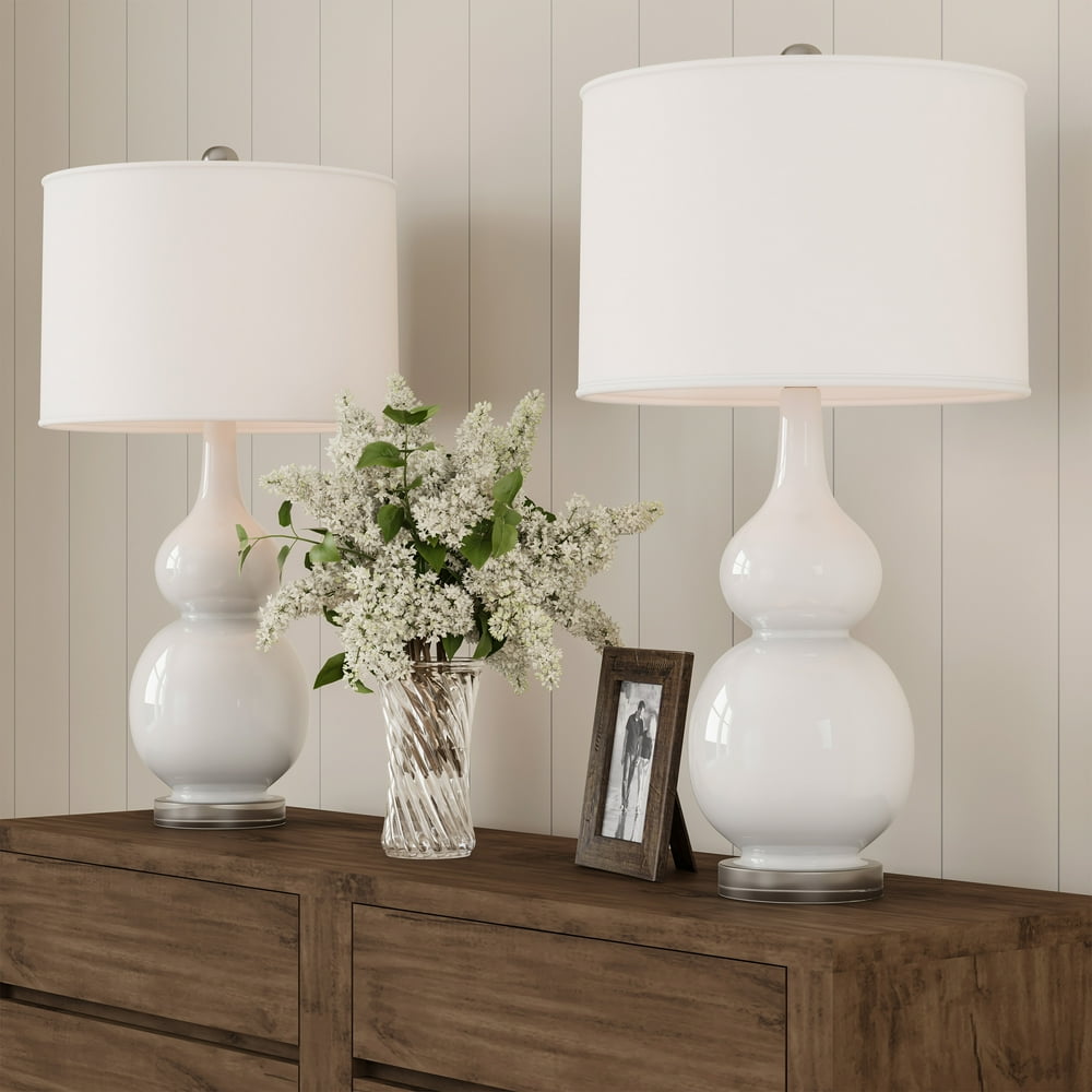 Table Lamps Set of 2 Ceramic Double Gourd Vintage Style Lighting by