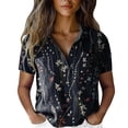 thumbnail image 5 of Summer Tops for Women BWASD Fashion Boho Floral Print Short Sleeve Shirts Vacation Beach Blouse Casual Going Out Travel Outfits Trendy (Black L), 5 of 5