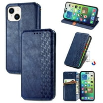 for iPhone 13 Wallet Case, Men's Retro Premium Business PU Leather Classic Magnetic Closure Flip Case with Card Holder [RFID Blocking] Folio Kickstand Shockproof Phone Cover,Blue