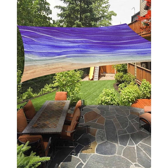 Purple Ombre Coastal Sun Sail Shades Rectangle Canopy,Sunlight Block Heavy Duty Curved Backyard Shade Cover,Summer Nautical Beach Ocean Seaside Waterproof Sun Shades for Patios Garden Pergola 14'x18'