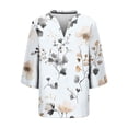 thumbnail image 5 of Womens Blouses Dressy Casual 3/4 Sleeve,Women's V Neck Linen Tops Floral Printed 3/4 Sleeve Tunic T Shirts Loose Fit Fashion Summer Vacation Blouse, 5 of 5