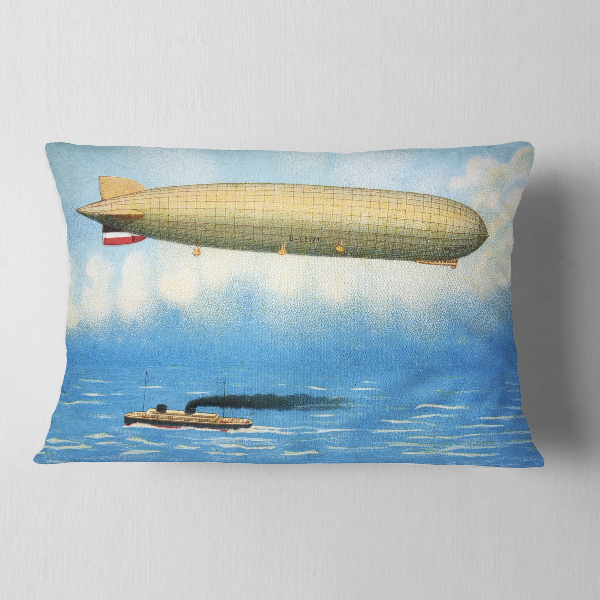 Designart Airship Illustration - Abstract Throw Pillow - 12x20