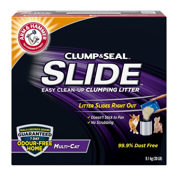 ARM & HAMMER Slide Clumping Cat Litter, Multi Cat Clay, 9.1kg – Effortless Clean, 7 Day Odour Control, 99.9% Dust Free