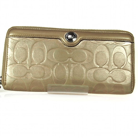 Pre-Owned Coach long wallet with round zipper, gold (Good)