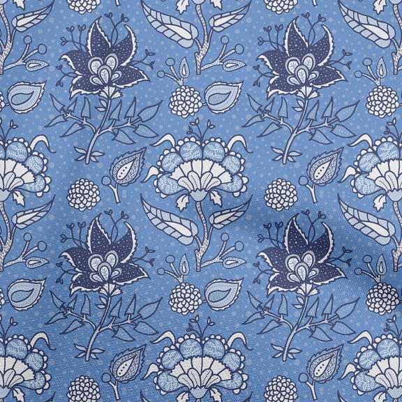 oneOone Georgette Viscose Blue Fabric Jacobean Floral Dress Material Fabric Print Fabric By The Yard 42 Inch Wide