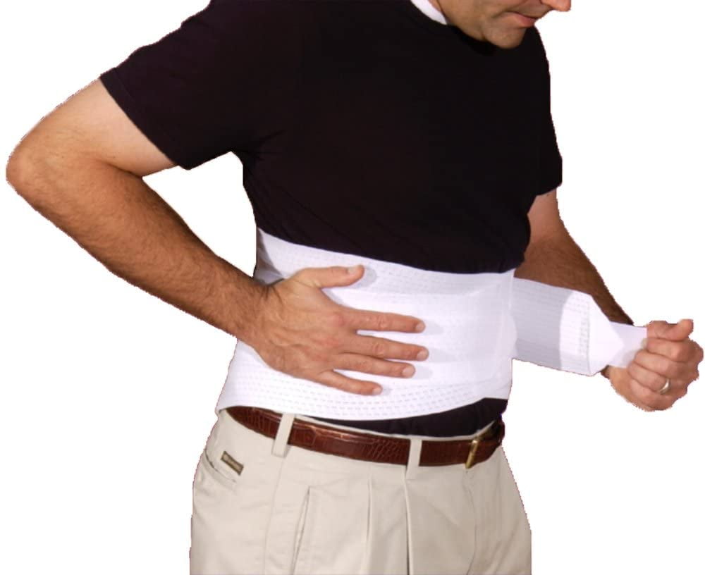 Back Brace With Ventilated Elastic / Lumbosacral Support / Abdomen Support - Cool Elastic Material (Large White)