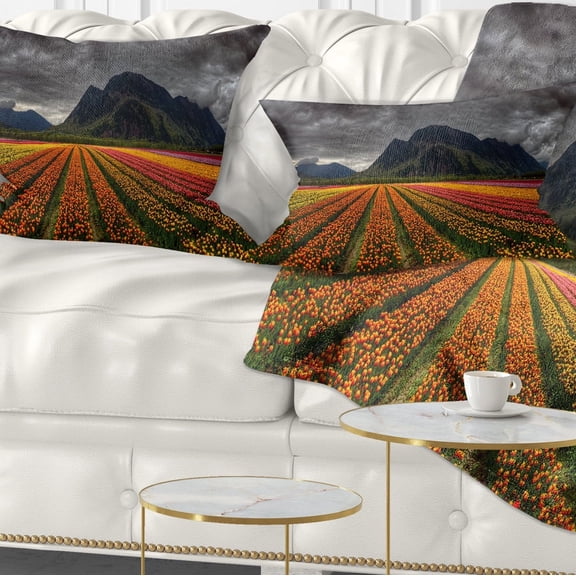 Designart Beautiful Colored Tulips Panorama - Landscape Printed Throw Pillow - 12x20