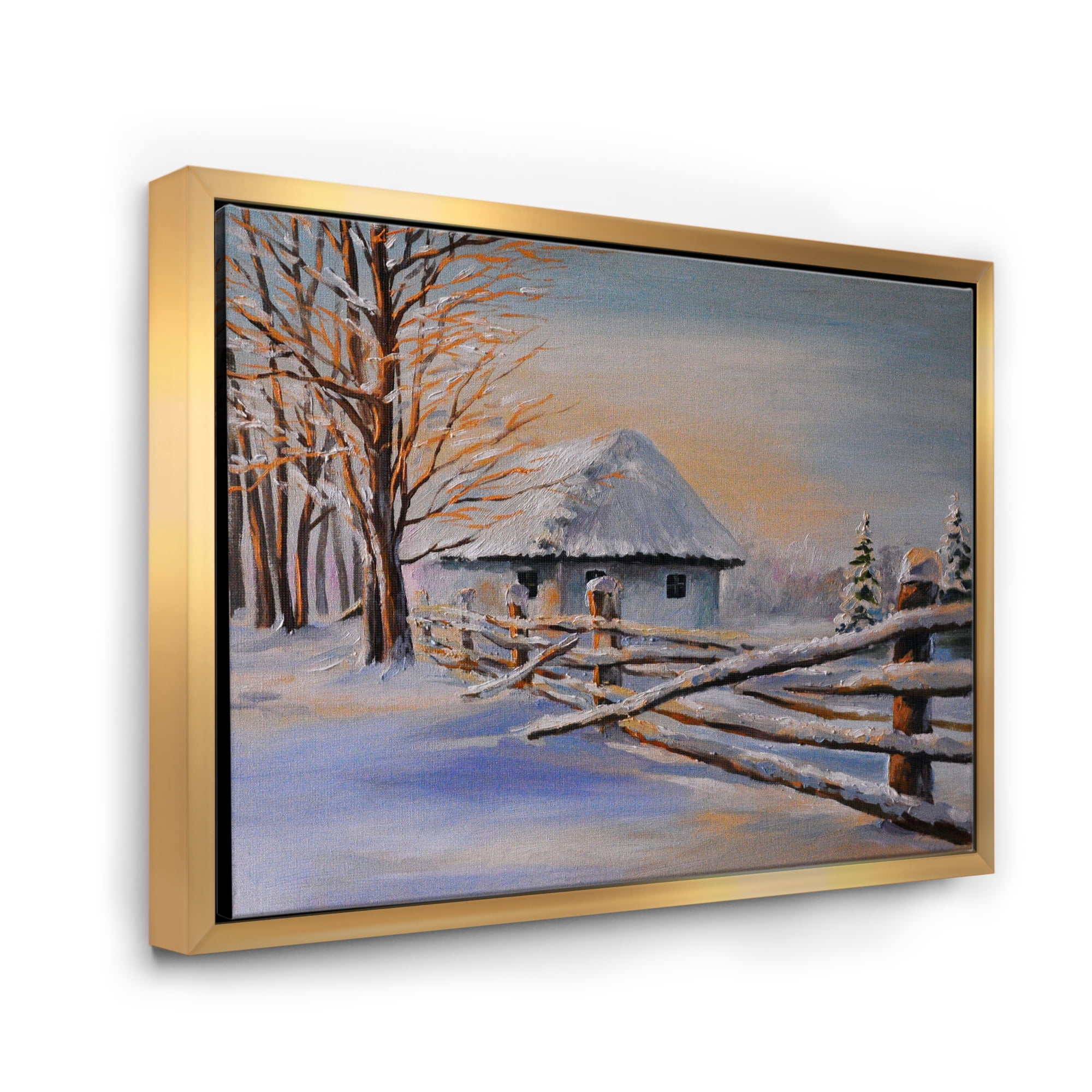 Designart 'Traditional Cottage Covered With Snow In Winter II' Traditional Framed Canvas Wall Art Print