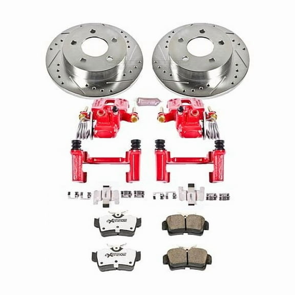 PowerStop Rear Z26 Street Warrior Brake Pad and Rotor Kit with Red Powder Coated Calipers Fits: FORD Select Models KC1303-26