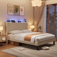 thumbnail image 4 of Queen Bed Frame Storage Headboard, Metal Platform Bed with Charging Station and LED Lights,Upholstered Wingback Platform Bed with Wooden Slats,Noise-Free,No Box Spring Needed,Bedroom, 4 of 9
