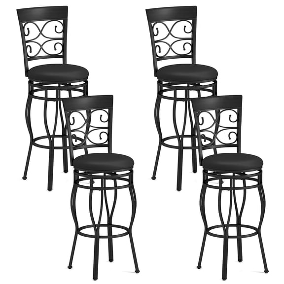 Costway Round Swivel Back Seat Bar Stool, Black (Set of 4)