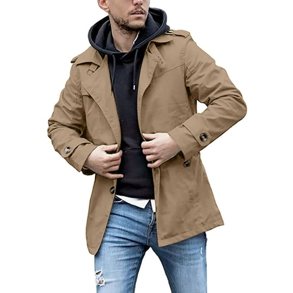 QHFBli Water-Resistant Mens Trench Coat Men's Classic Long Trench Coat with Lapel Collar Casual Outdoor Brown XXXXXL