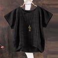 thumbnail image 5 of Helii Women's T Shirts Round Neck Short Sleeve Cotton Linen Casual Basic Tops Loose Breathable Blouses Fashion Travel Beach Vacation Outfits S-5XL Black, 5 of 6