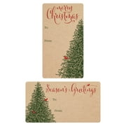 Distinctivs Green Christmas Tree Kraft Christmas Gift Tags, 75 Stickers