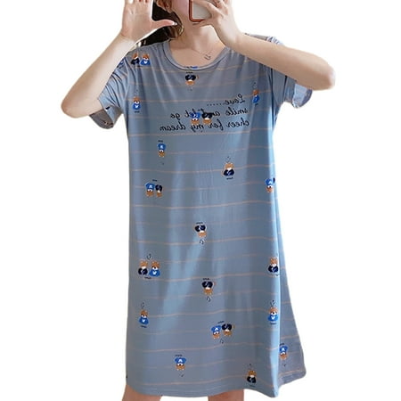 

YUUZONE Women Summer Short Sleeve Scoop Neck Nightgown Cute Cartoon Printed Sleepshirts Casual Loose Long Nightdress