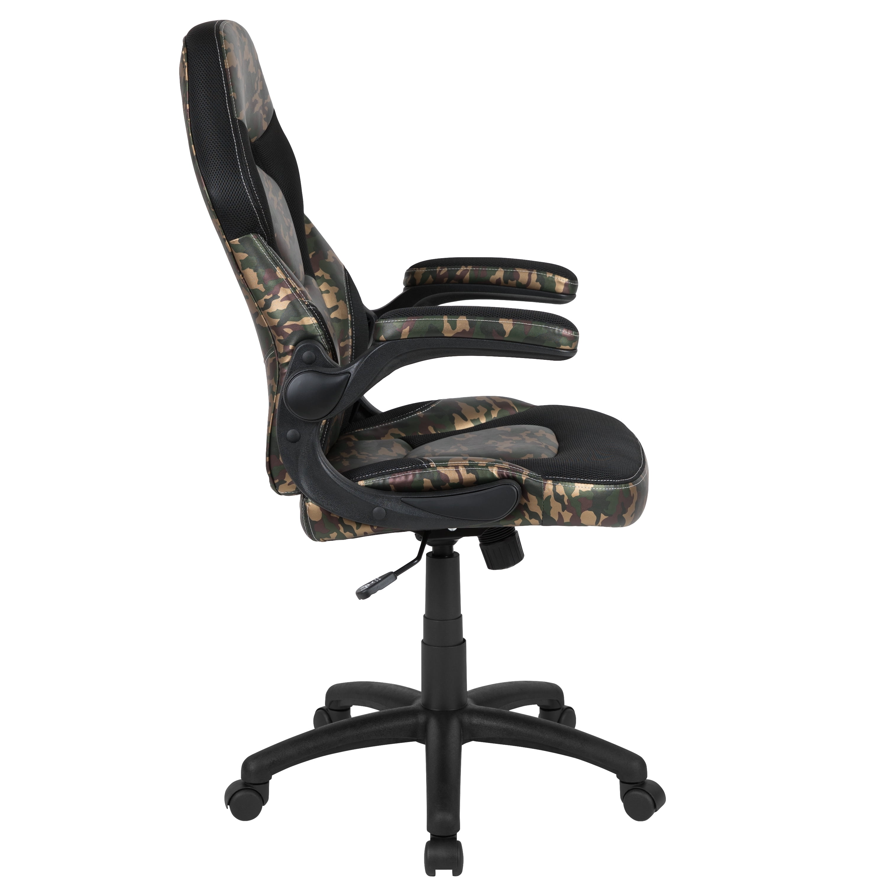 BlackArc High Back Gaming Chair with Camo and Black Faux Leather Upholstery, Height Adjustable Swivel Seat & Padded Flip-Up Arms