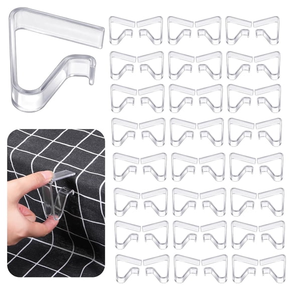 24 Pcs Clear Tablecloth Clips for Indoor Outdoor Tables, Windproof Plastic Table Cloth Holder Clips for Thick Tables, Transparent Picnic Table Cover Clip Clamps for Securing Tablecloths Large
